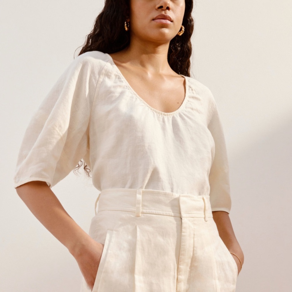 Everlane The Scoop Top Linen Blouse